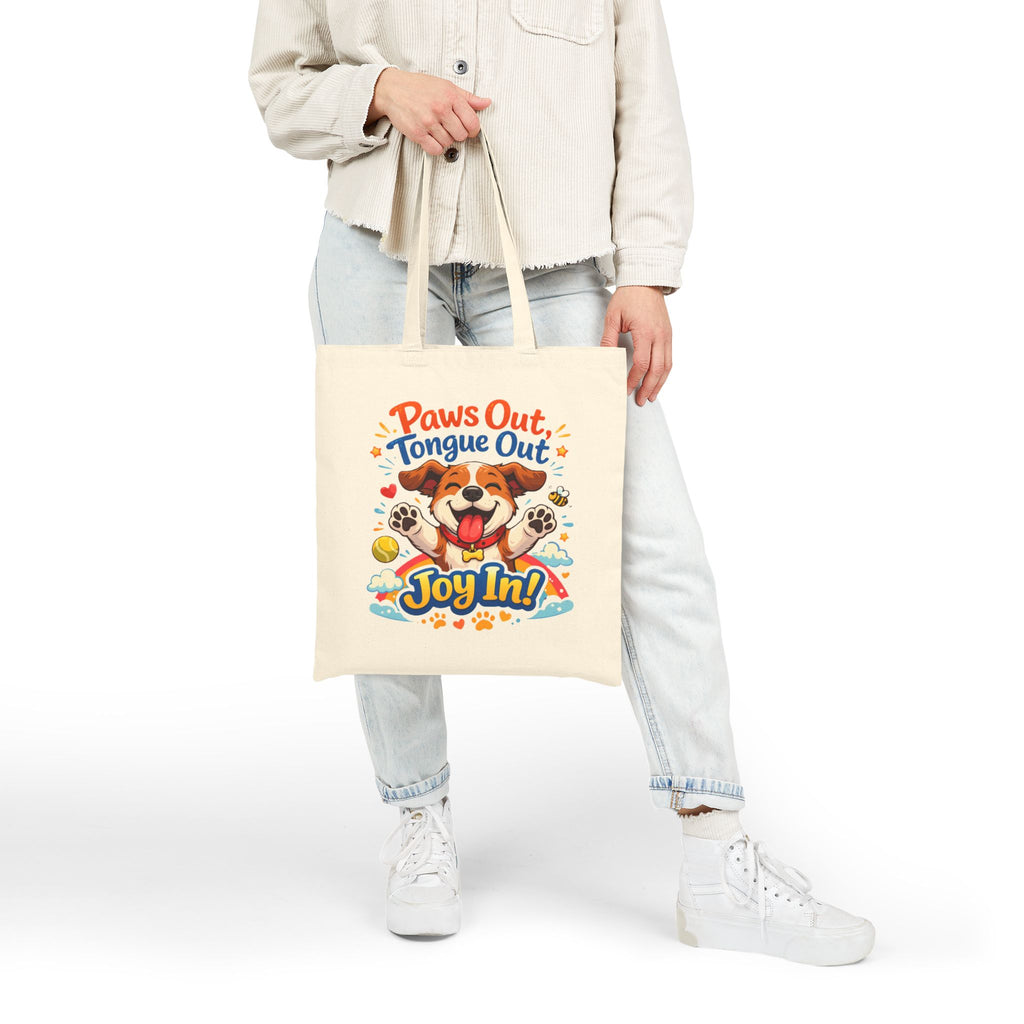 Tote Bag — "Paws Out, Tongue Out, Joy In!" Cute Dog Canvas Tote for Pet Lovers