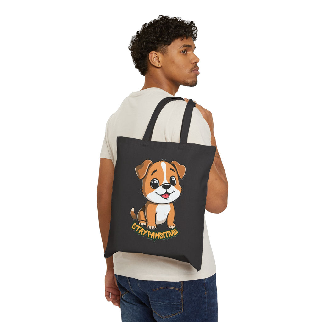 Tote Bag — Cute Puppy "Stay Pawsitive" Canvas Tote