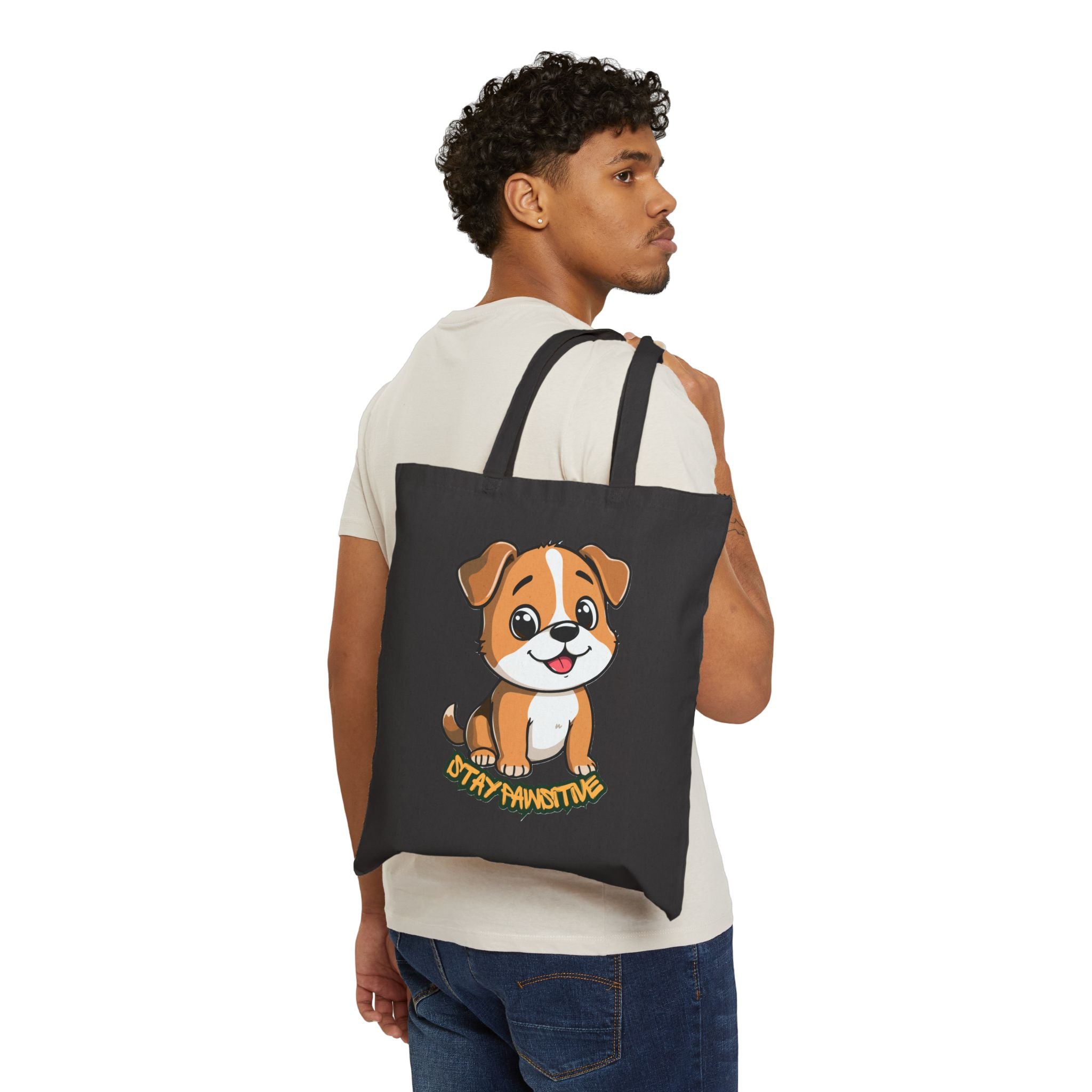 Tote Bag — Cute Puppy "Stay Pawsitive" Canvas Tote