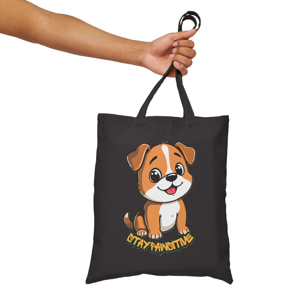 Tote Bag — Cute Puppy "Stay Pawsitive" Canvas Tote
