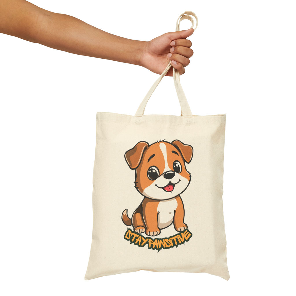 Cute Puppy Tote Bag — 'Stay Two-This Time' Cartoon Dog Canvas Tote