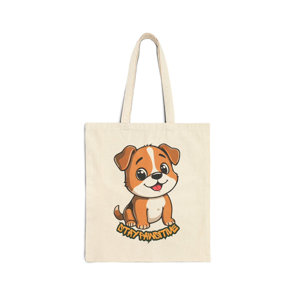 Cute Puppy Tote Bag — 'Stay Two-This Time' Cartoon Dog Canvas Tote