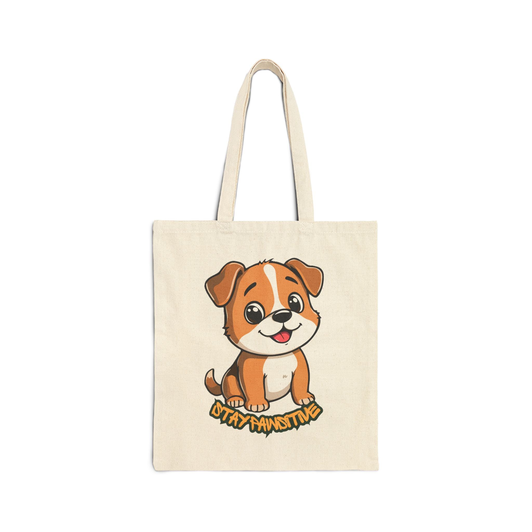 Cute Puppy Tote Bag — 'Stay Two-This Time' Cartoon Dog Canvas Tote