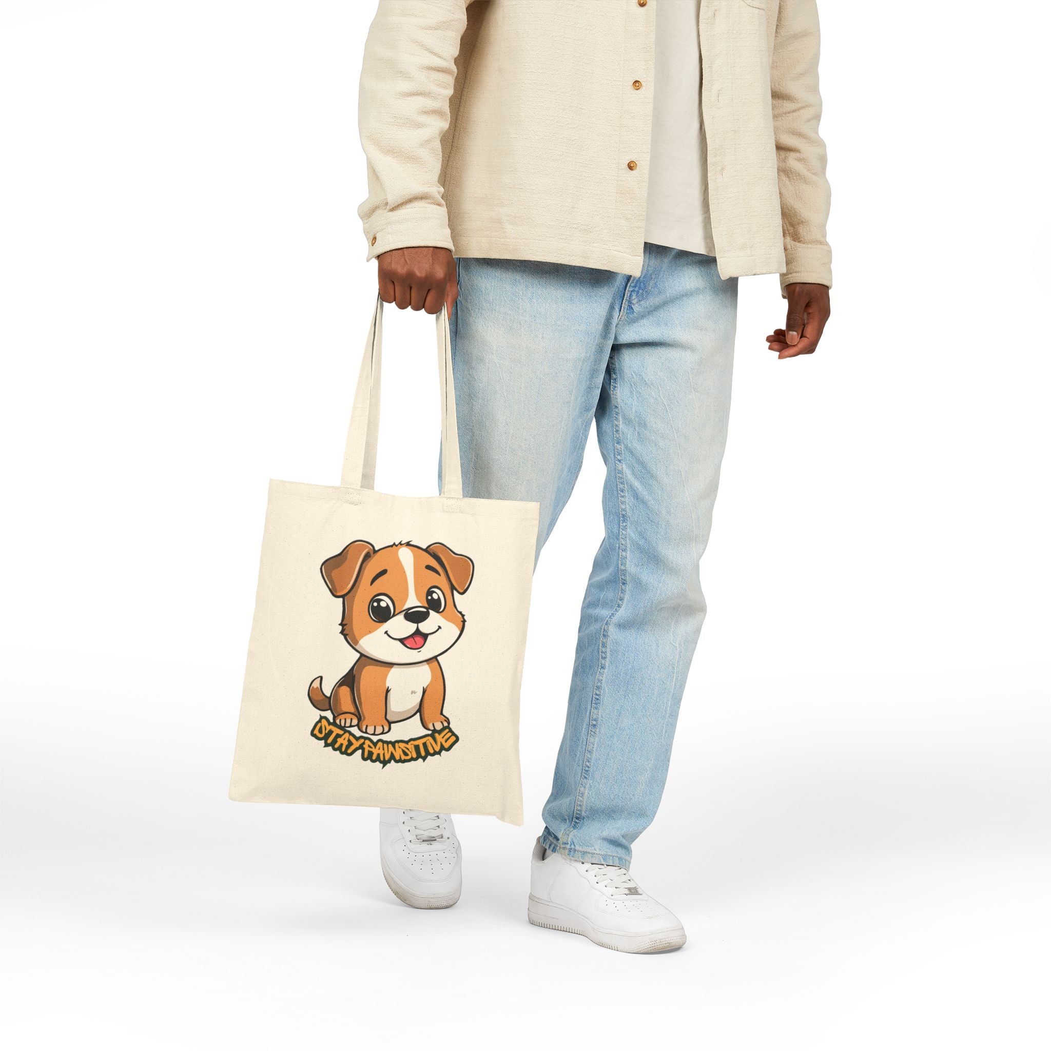 Tote Bag — Cute Puppy "Stay Pawsitive" Canvas Tote