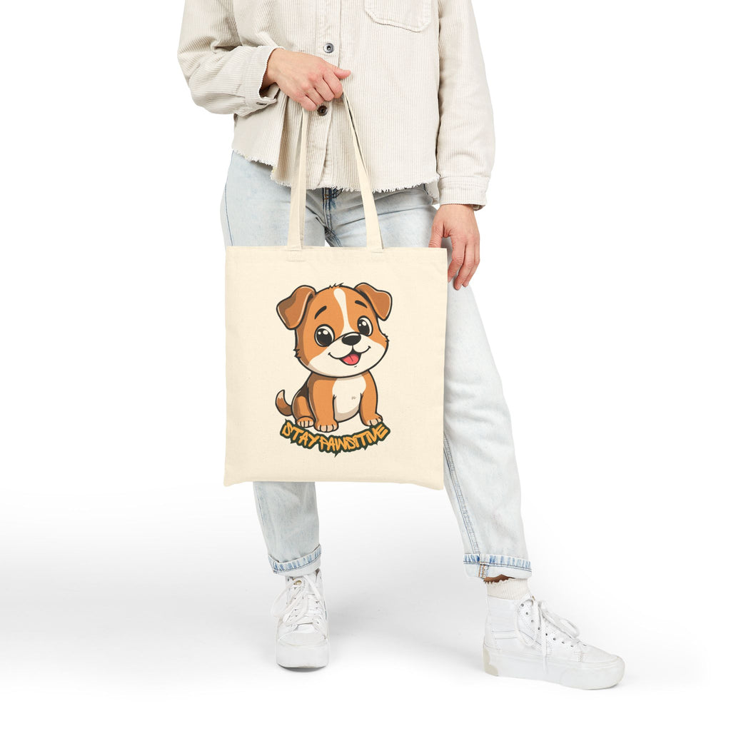 Cute Puppy Tote Bag — 'Stay Two-This Time' Cartoon Dog Canvas Tote