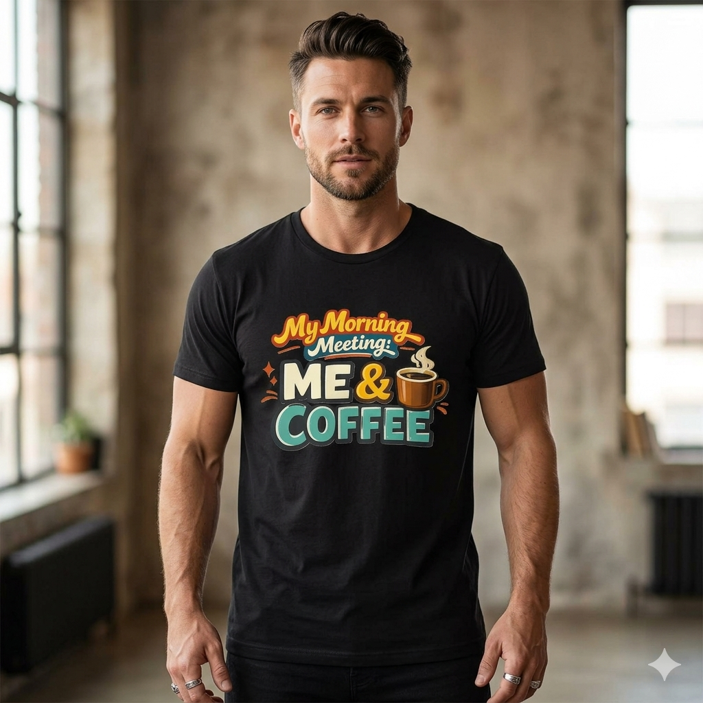 My Morning Meeting: Me & Coffee T‑Shirt — Funny Coffee Lover Tee