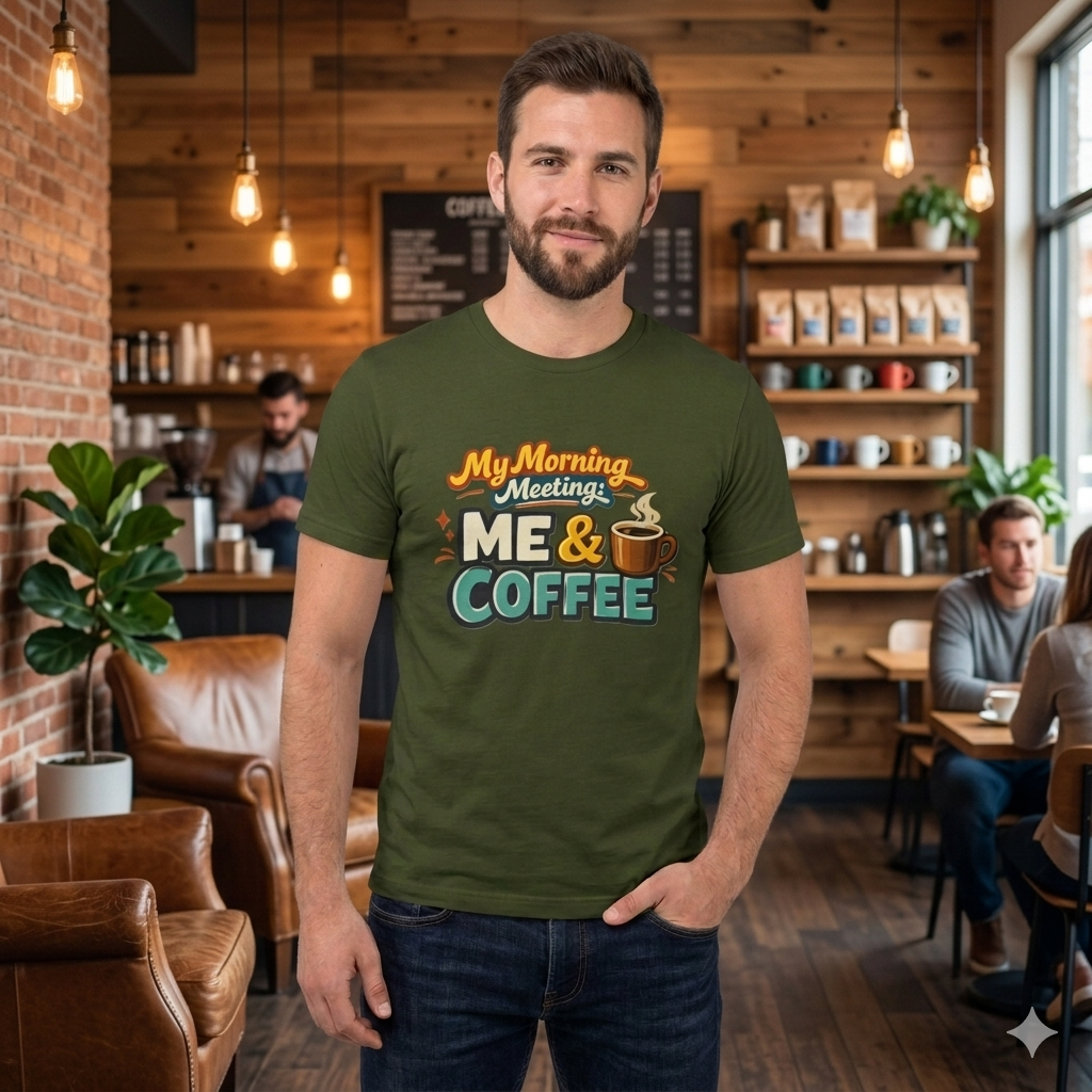 My Morning Meeting: Me & Coffee T‑Shirt — Funny Coffee Lover Tee