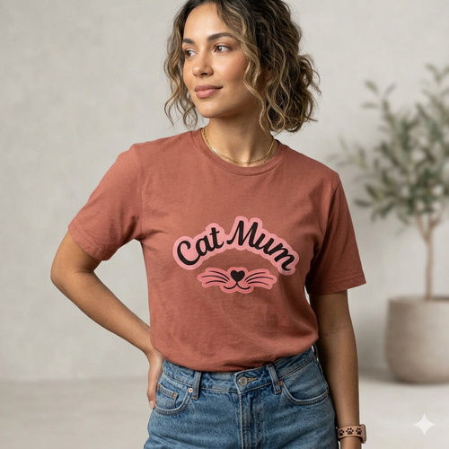 Cat Mum T-Shirt — Cute Cat Mom Tee with Whisker Heart Design