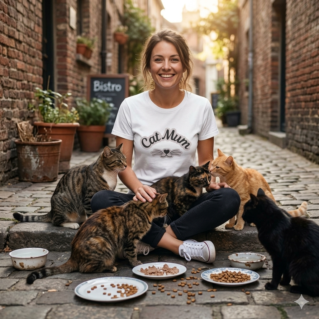 Cat Mum T-Shirt — Cute Cat Mom Tee with Whisker Heart Design