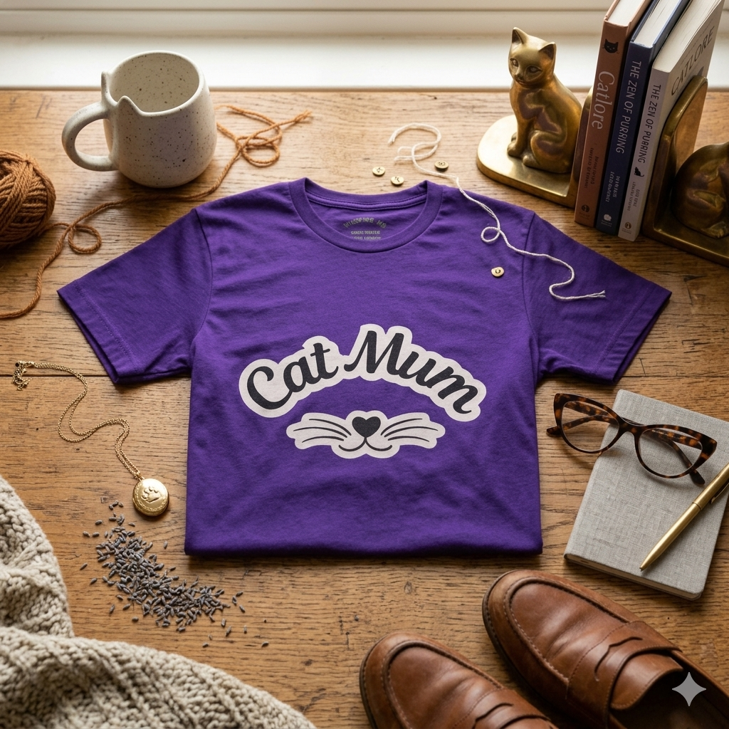 Cat Mum T-Shirt — Cute Cat Mom Tee with Whisker Heart Design