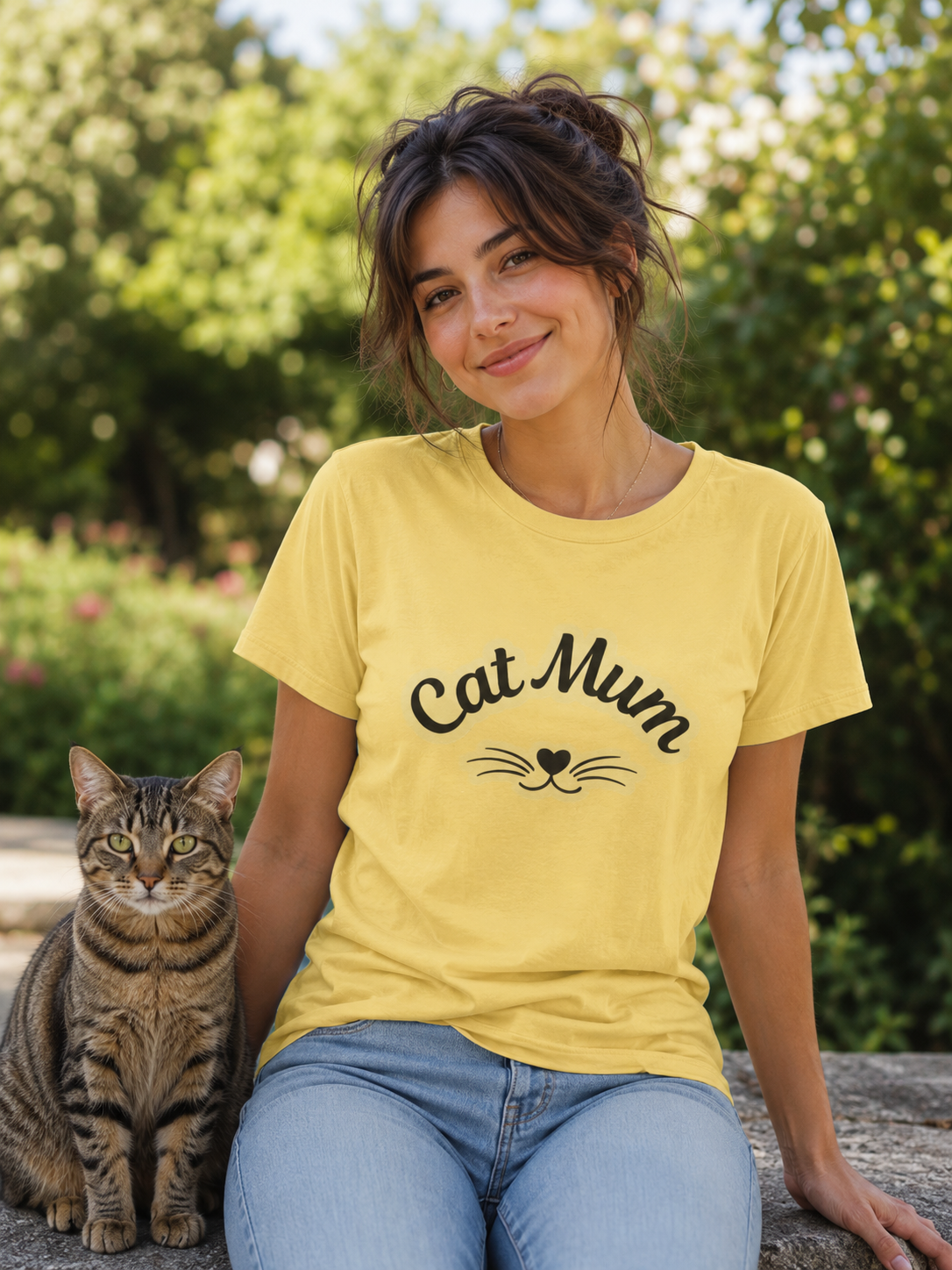 Cat Mum T-Shirt — Cute Cat Mom Tee with Whisker Heart Design
