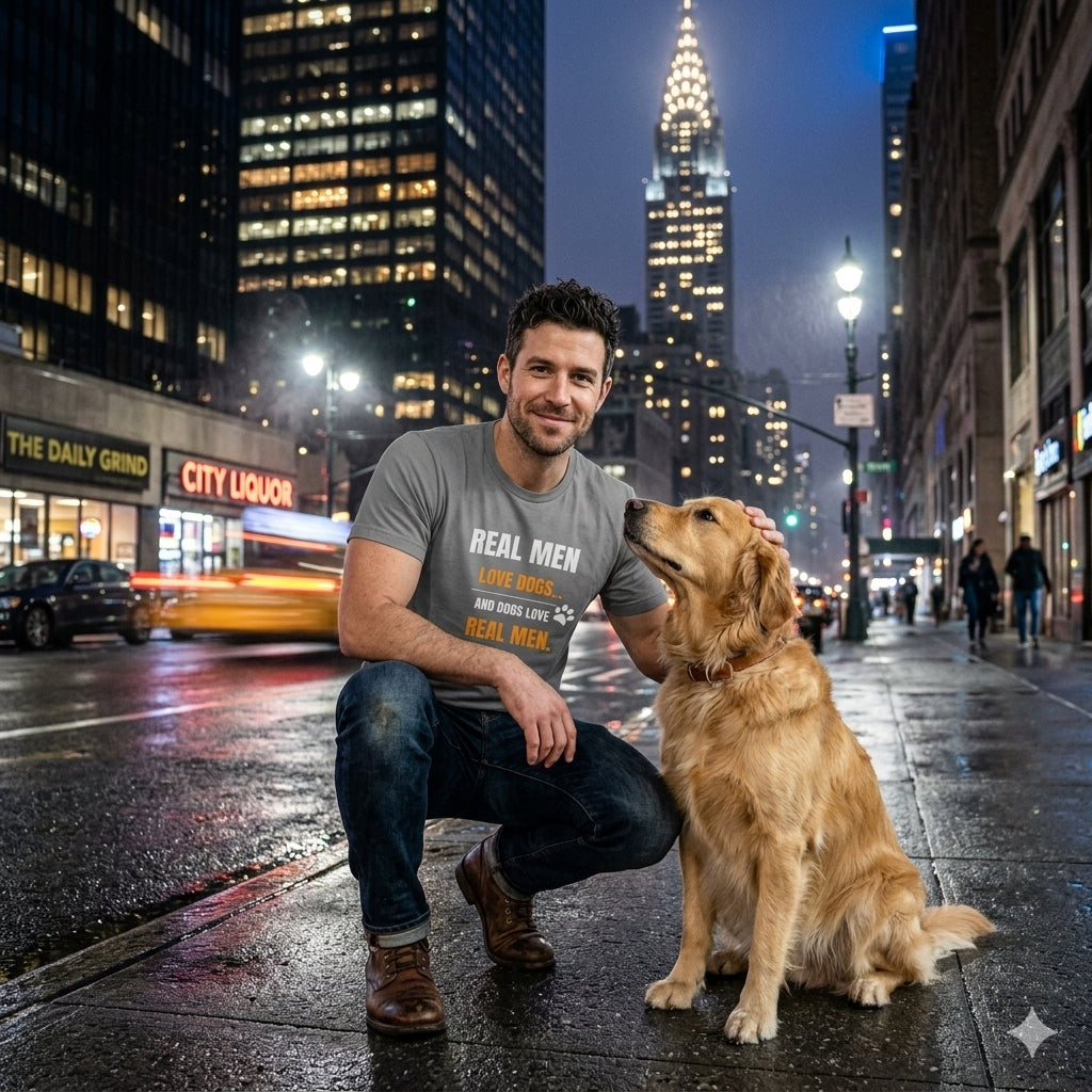 Dog Lover Tee — "Real Men Love Dogs" Graphic Shirt