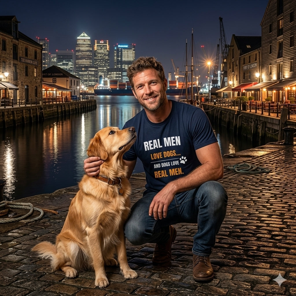 Dog Lover Tee — "Real Men Love Dogs" Graphic Shirt