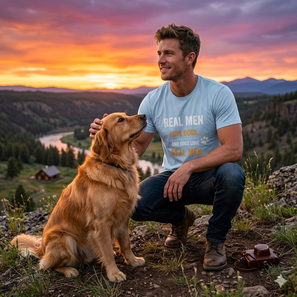 Dog Lover Tee — "Real Men Love Dogs" Graphic Shirt