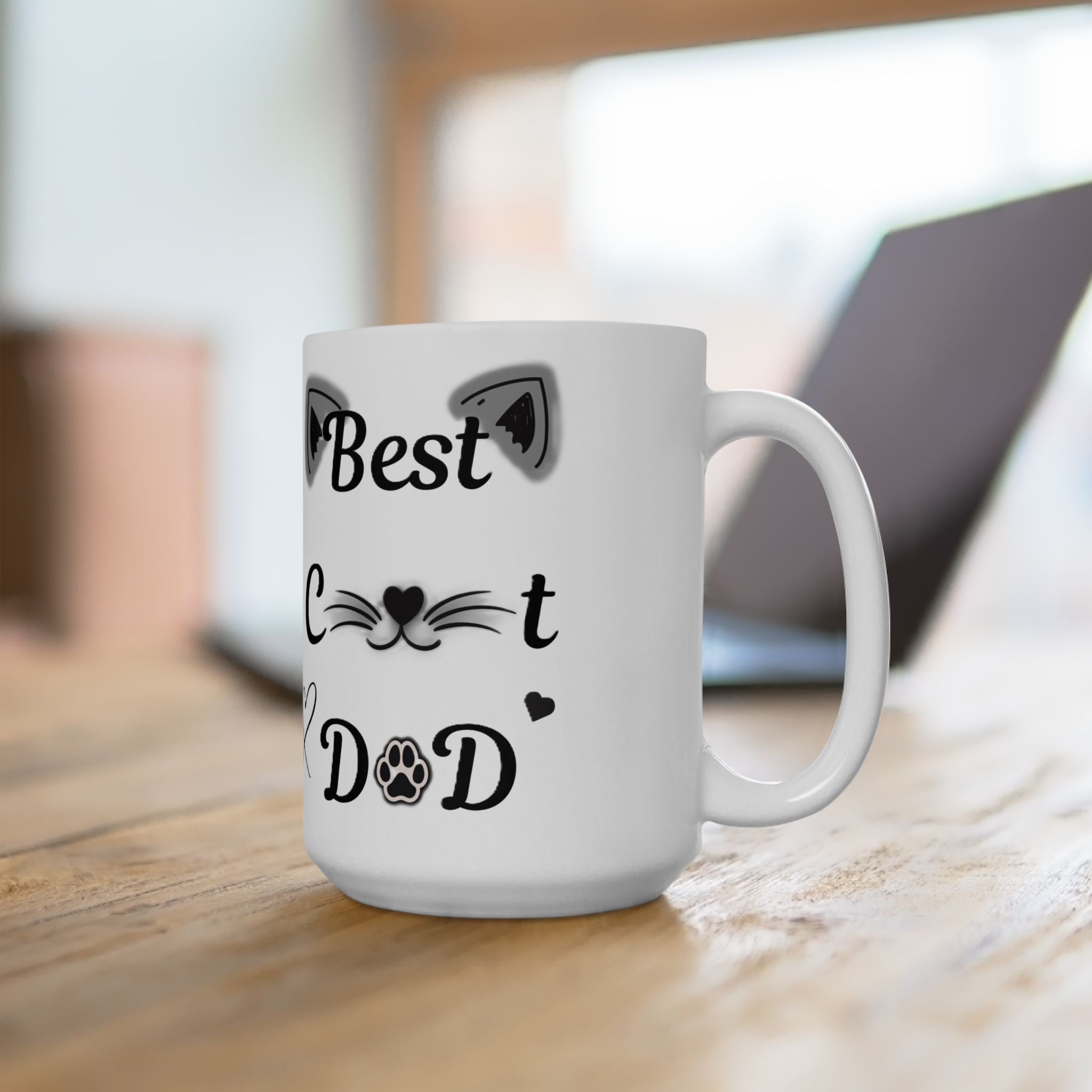 Best Cat Dad Ceramic Mug — Cute Cat Ears & Whiskers Coffee Cup (11oz/15oz)