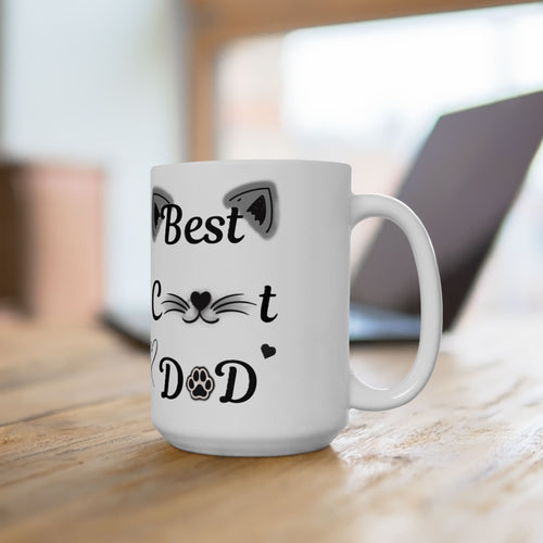 Best Cat Dad Ceramic Mug — Cute Cat Ears & Whiskers Coffee Cup (11oz/15oz)