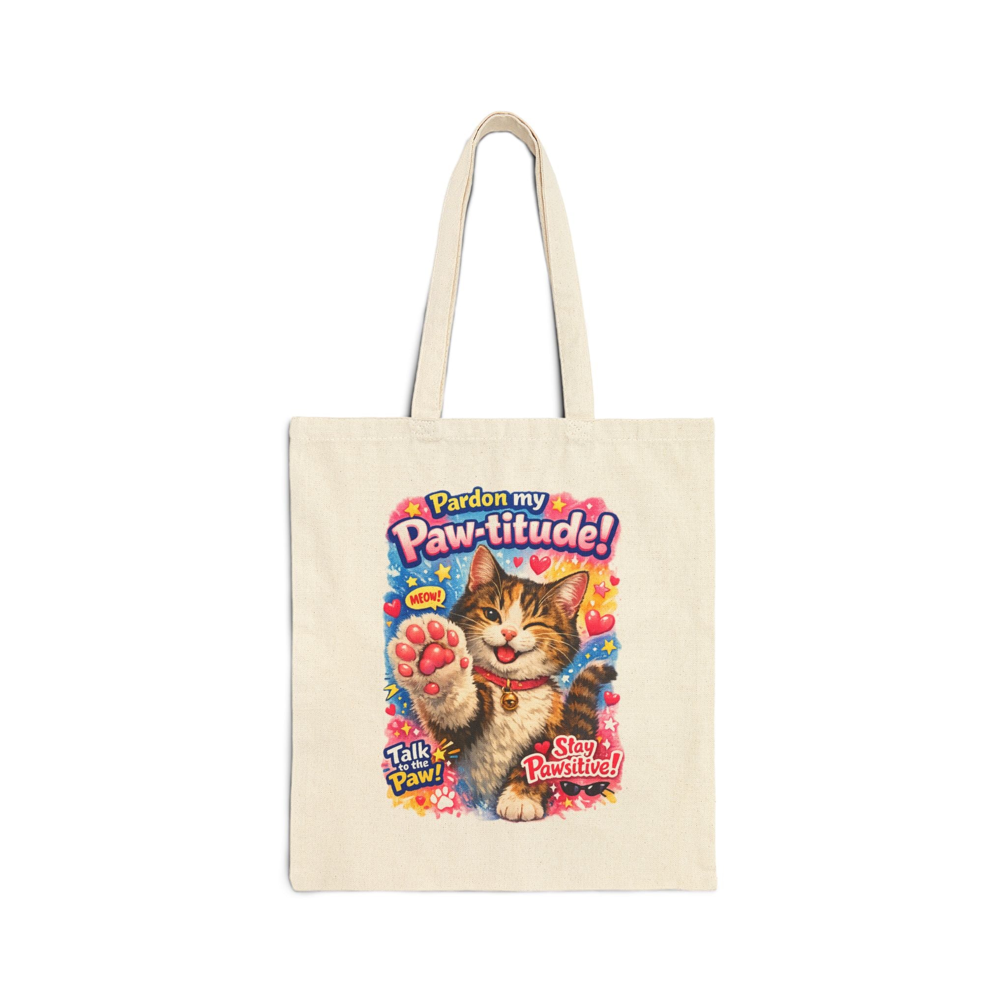 Cute Cat Tote Bag — "Pardon My Paw-titude!" Canvas Shopper
