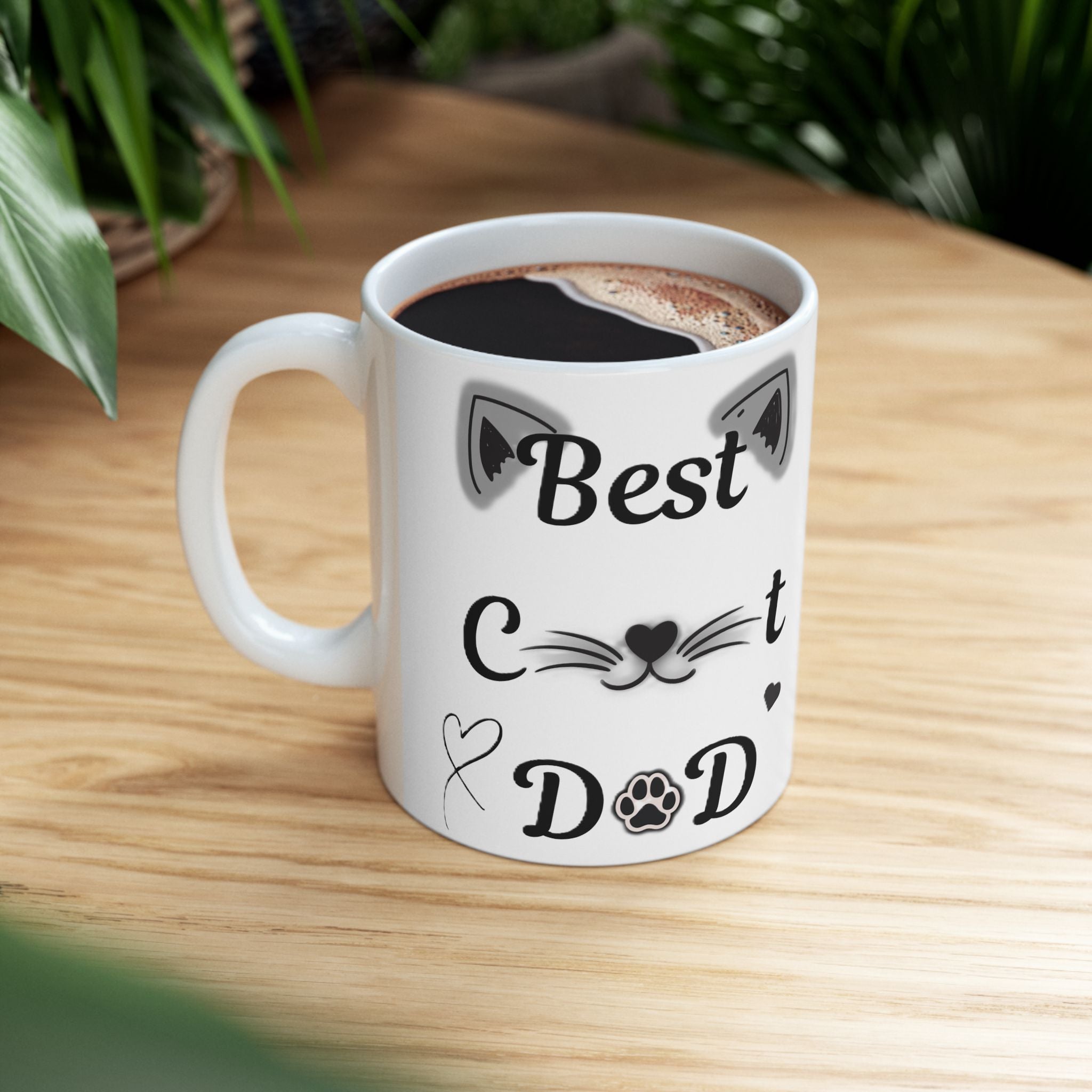 Best Cat Dad Ceramic Mug — Cute Cat Ears & Whiskers Coffee Cup (11oz/15oz)
