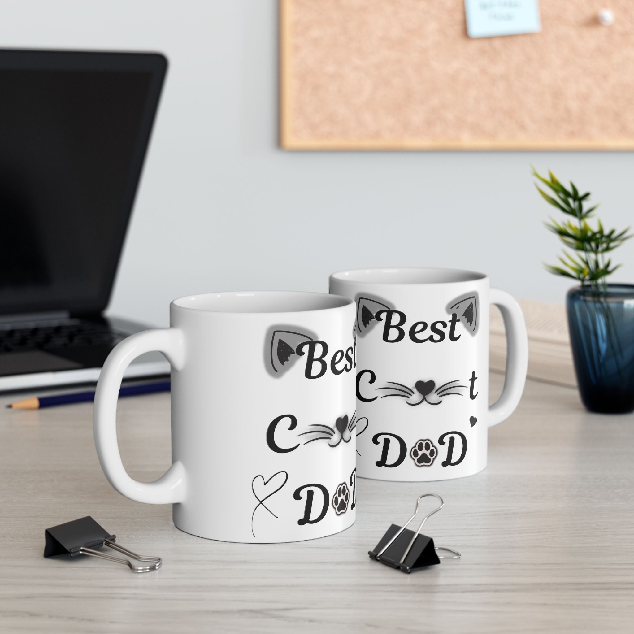 Best Cat Dad Ceramic Mug — Cute Cat Ears & Whiskers Coffee Cup (11oz/15oz)
