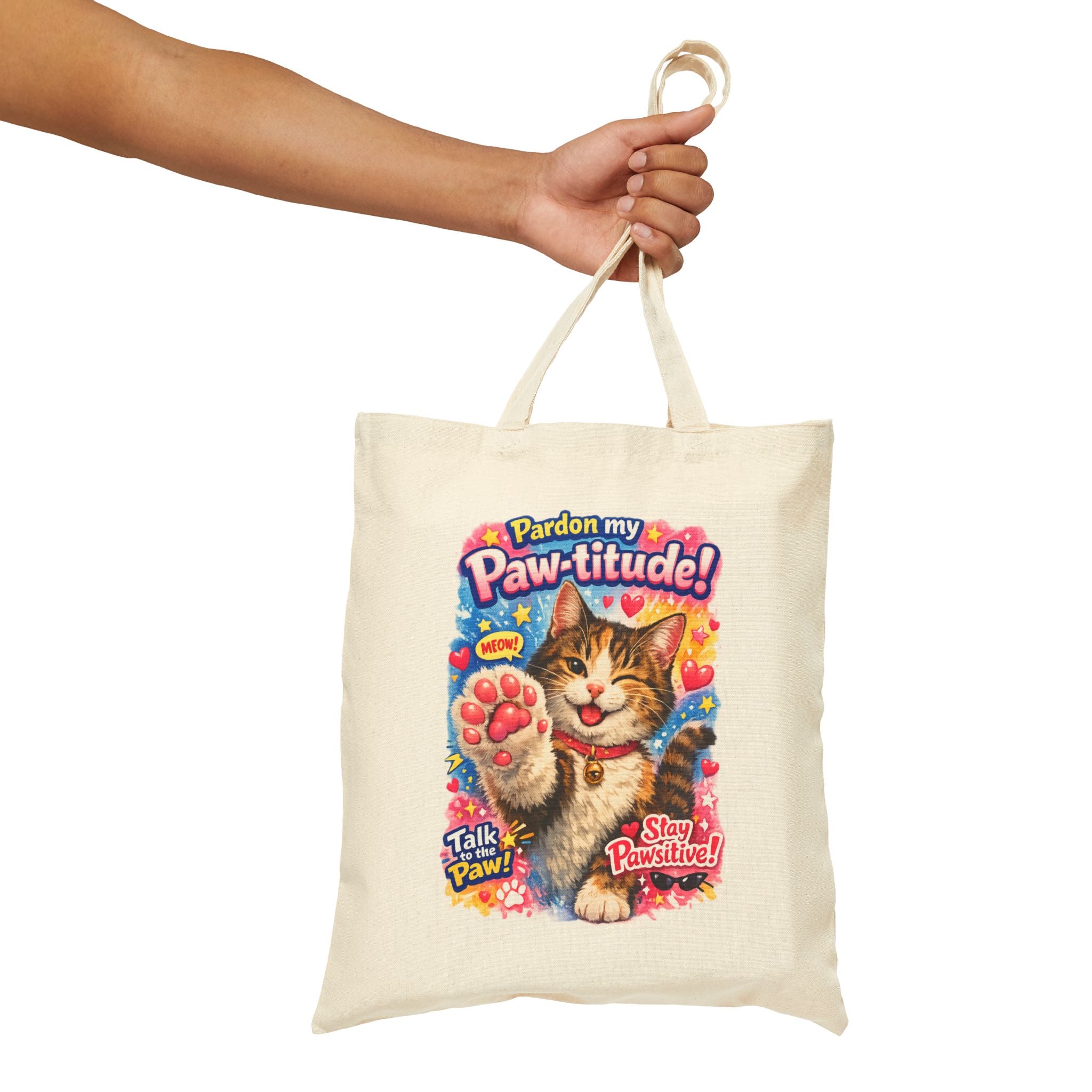 Cute Cat Tote Bag — "Pardon My Paw-titude!" Canvas Shopper
