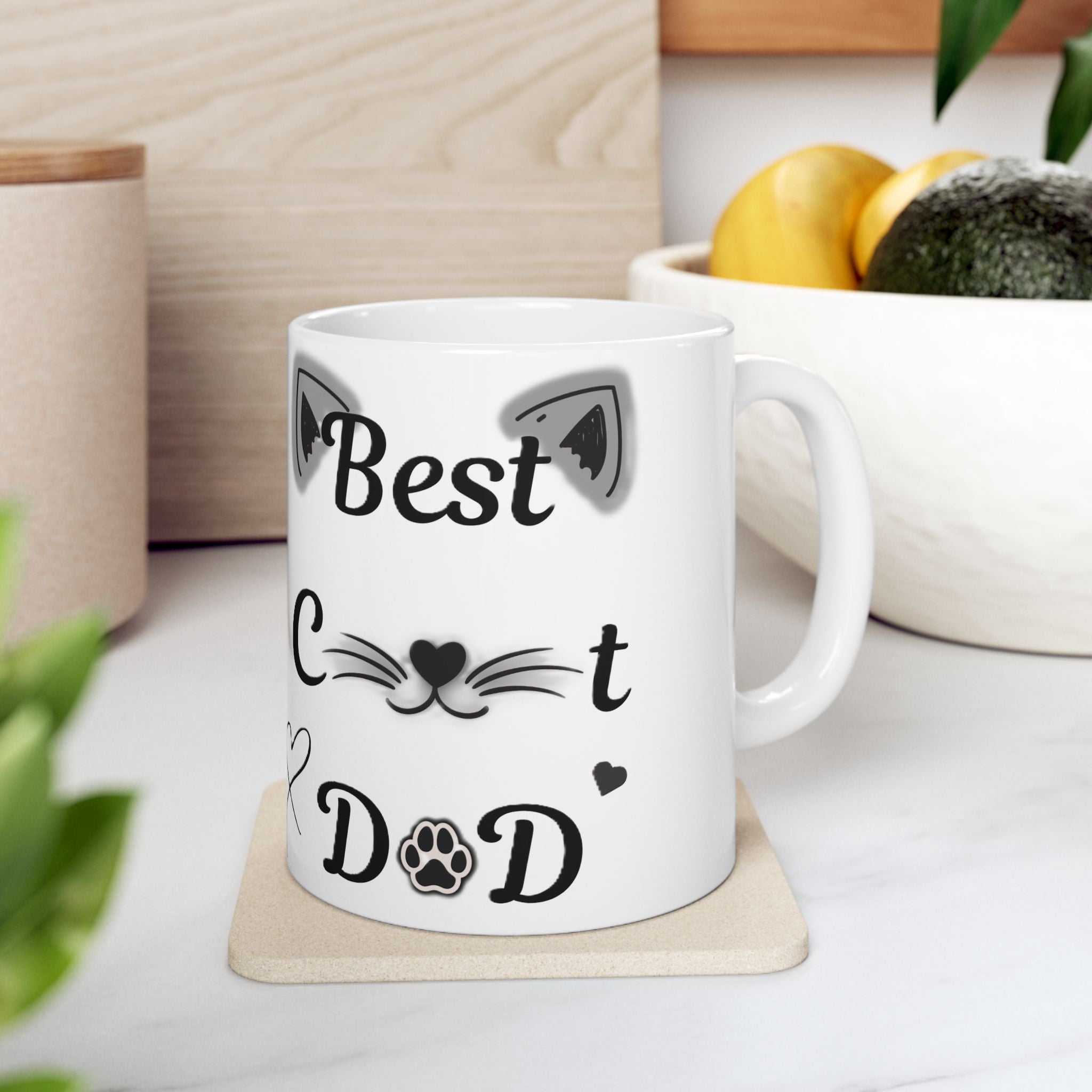 Best Cat Dad Ceramic Mug — Cute Cat Ears & Whiskers Coffee Cup (11oz/15oz)