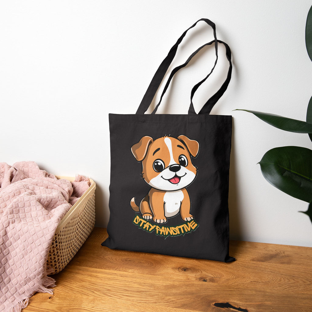 Tote Bag — Cute Puppy "Stay Pawsitive" Canvas Tote