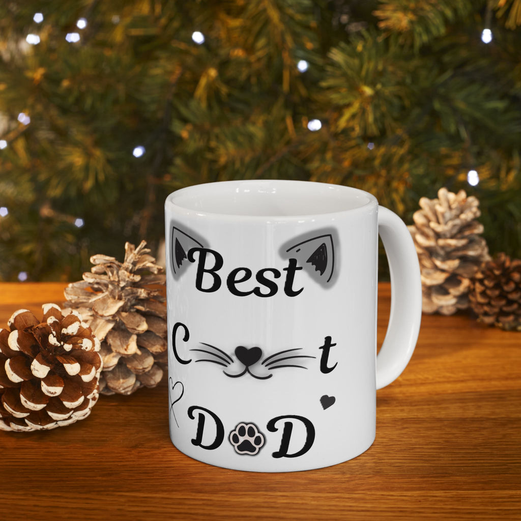 Best Cat Dad Ceramic Mug — Cute Cat Ears & Whiskers Coffee Cup (11oz/15oz)