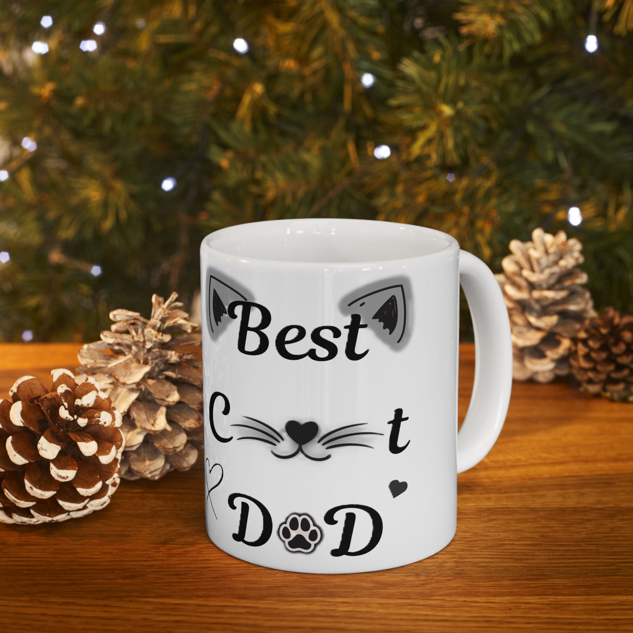 Best Cat Dad Ceramic Mug — Cute Cat Ears & Whiskers Coffee Cup (11oz/15oz)