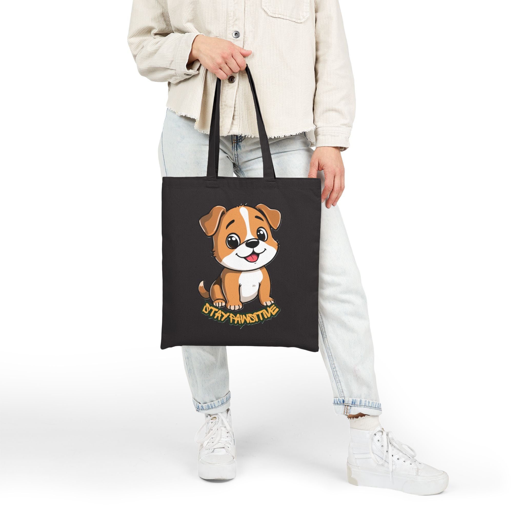 Tote Bag — Cute Puppy "Stay Pawsitive" Canvas Tote