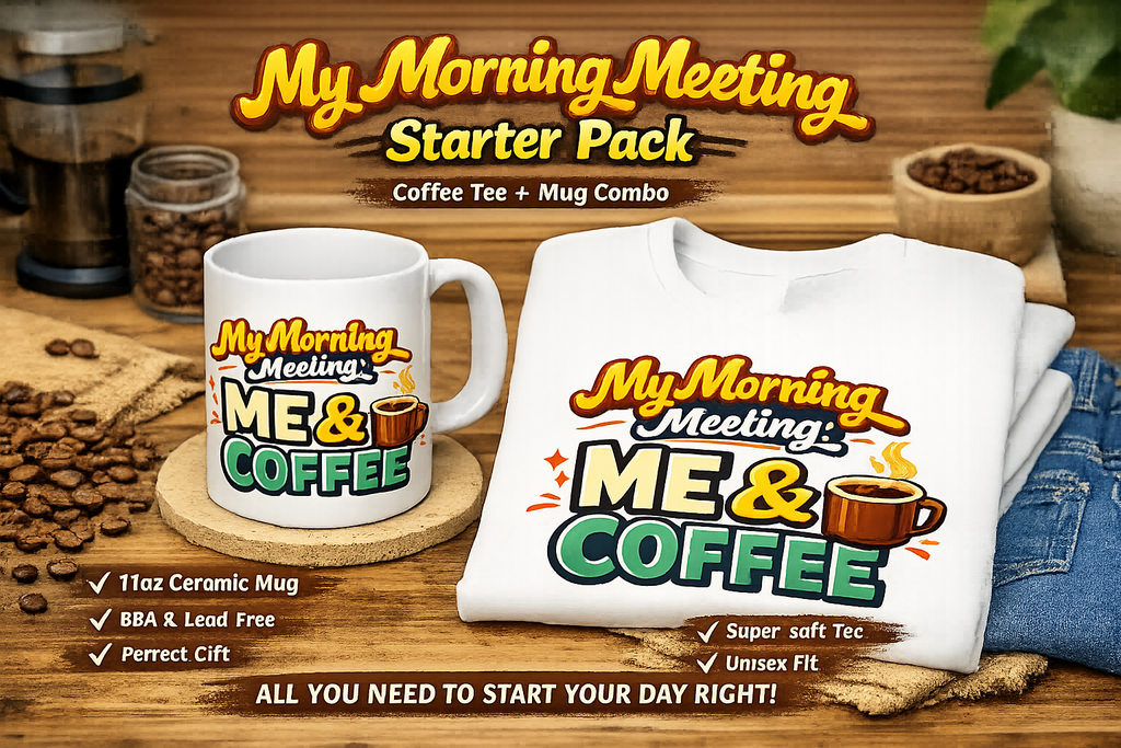 Powered by Coffee – Tee & Mug Bundle for Morning People | Morning Ritual Gift Set for Coffee Lovers