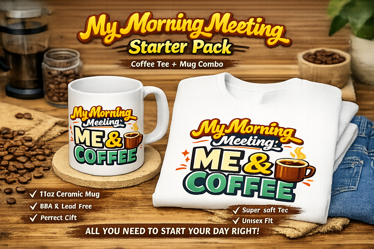 Powered by Coffee – Tee & Mug Bundle for Morning People | Morning Ritual Gift Set for Coffee Lovers