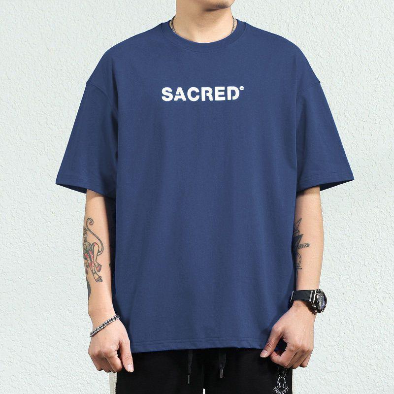 Pure Cotton Heavyweight Short-Sleeve Men's Trendy Brand Ins Versatile T-Shirt Top Retro Distressed Half
