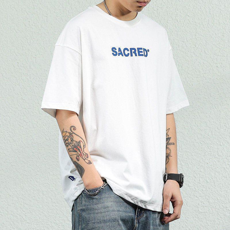 Pure Cotton Heavyweight Short-Sleeve Men's Trendy Brand Ins Versatile T-Shirt Top Retro Distressed Half