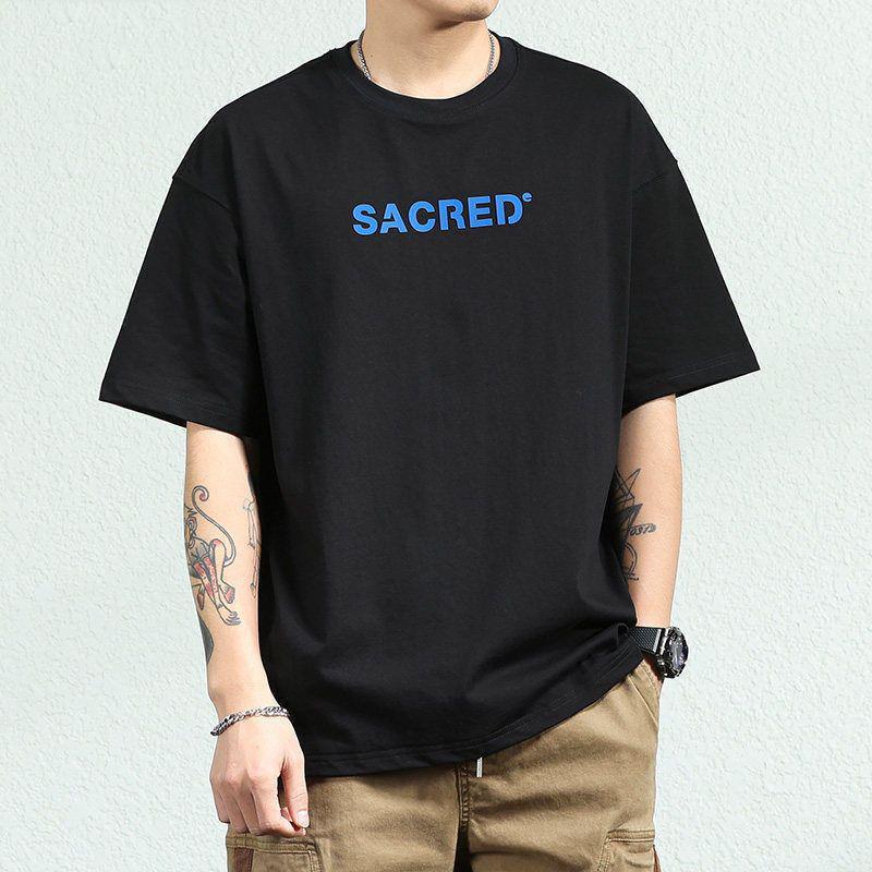 Pure Cotton Heavyweight Short-Sleeve Men's Trendy Brand Ins Versatile T-Shirt Top Retro Distressed Half