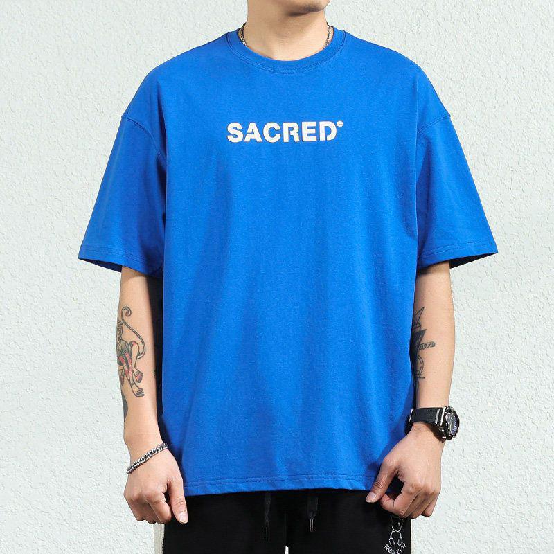 Pure Cotton Heavyweight Short-Sleeve Men's Trendy Brand Ins Versatile T-Shirt Top Retro Distressed Half