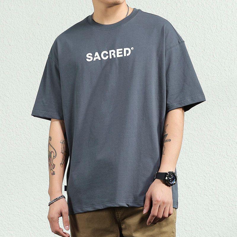 Pure Cotton Heavyweight Short-Sleeve Men's Trendy Brand Ins Versatile T-Shirt Top Retro Distressed Half