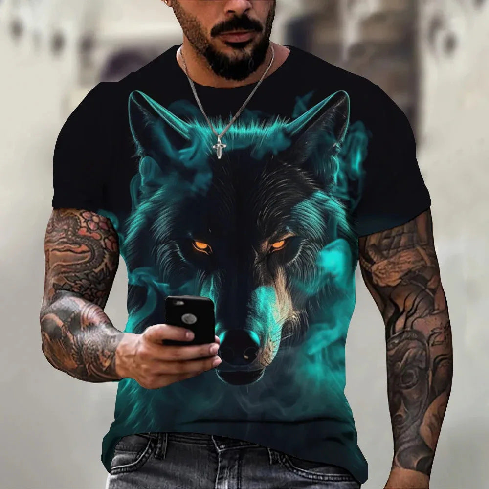 Tiger fighting beast 3D printing t-shirt summer clothing men's cool 3D printing men's sports outdoor short sleeve top men's t