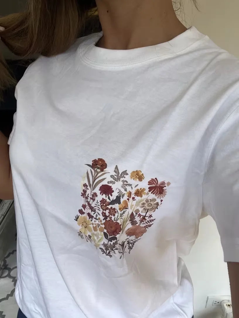 Women's Floral Graphic Cotton Tee – Minimalist Streetwear