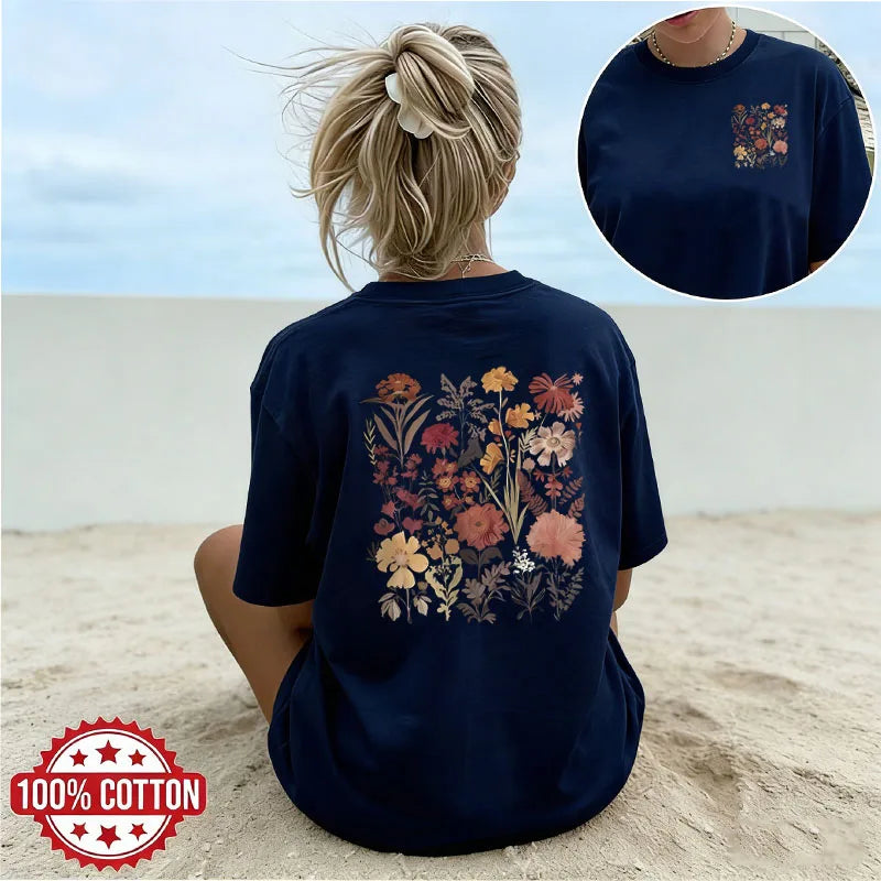 Women's Floral Graphic Cotton Tee – Minimalist Streetwear