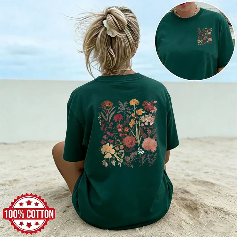 Women's Floral Graphic Cotton Tee – Minimalist Streetwear