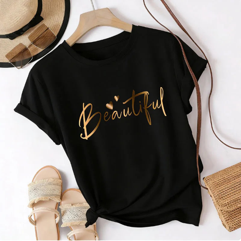Women's Cotton T-Shirt "Beautiful" – Minimalist Summer Tee