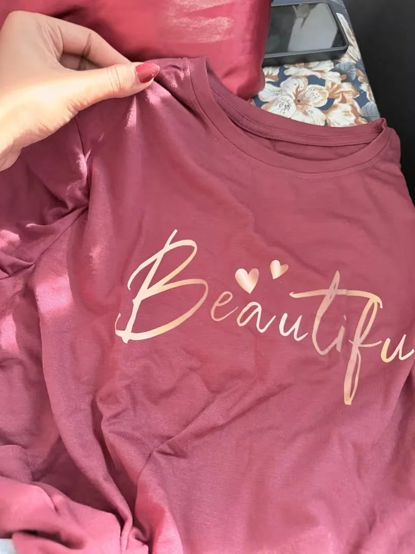 Women's Cotton T-Shirt "Beautiful" – Minimalist Summer Tee