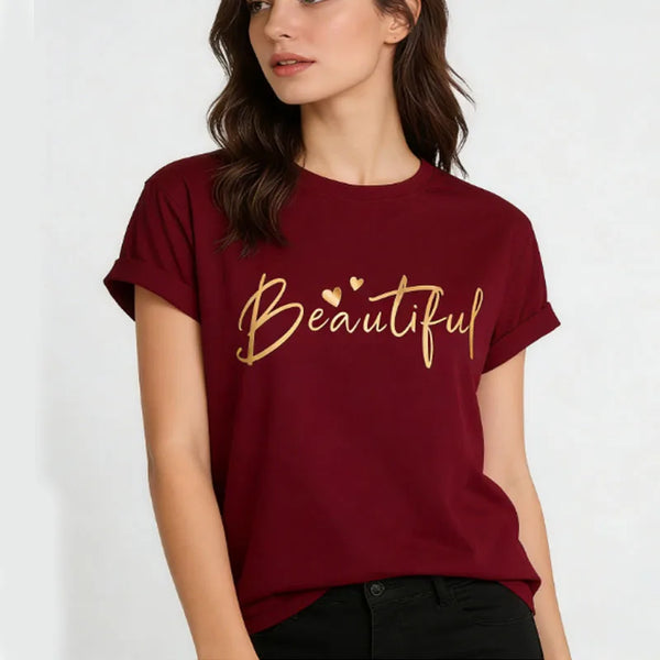 Women's Cotton T-Shirt "Beautiful" – Minimalist Summer Tee