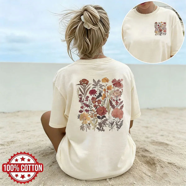 Women's Floral Graphic Cotton Tee – Minimalist Streetwear