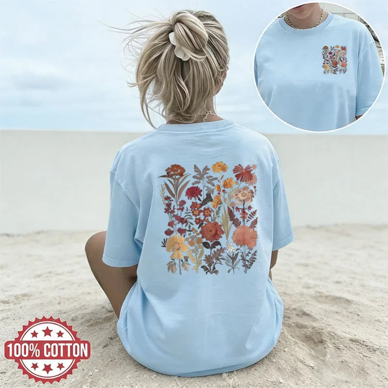 Women's Floral Graphic Cotton Tee – Minimalist Streetwear