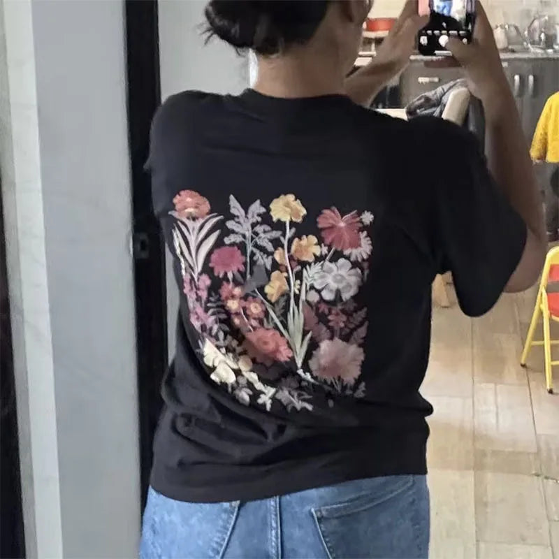 Women's Floral Graphic Cotton Tee – Minimalist Streetwear