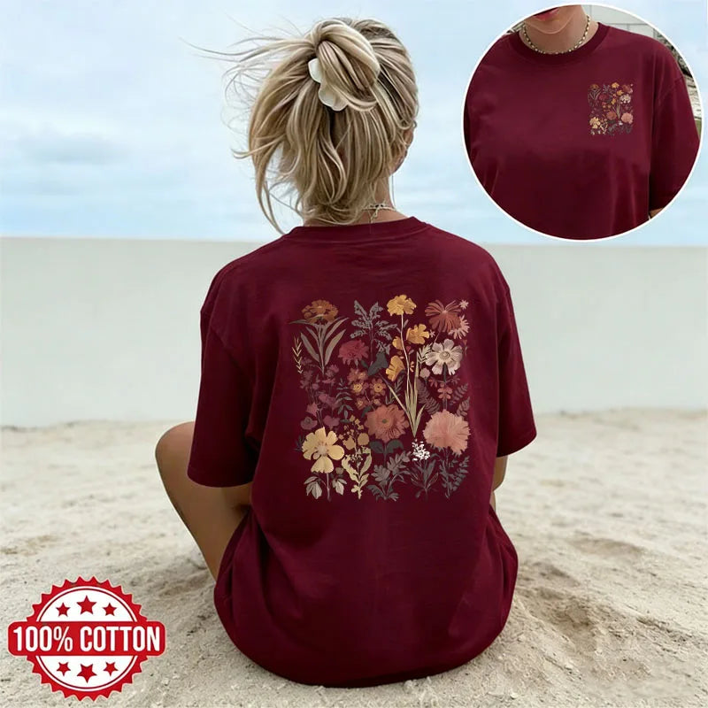 Women's Floral Graphic Cotton Tee – Minimalist Streetwear