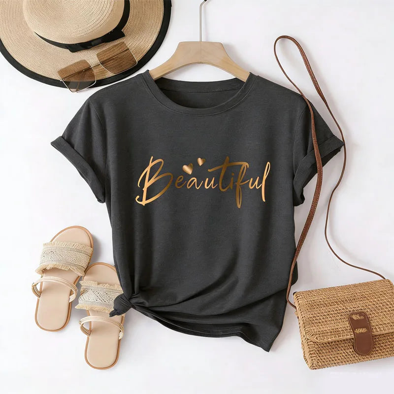 Women's Cotton T-Shirt "Beautiful" – Minimalist Summer Tee