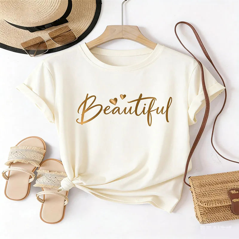 Women's Cotton T-Shirt "Beautiful" – Minimalist Summer Tee