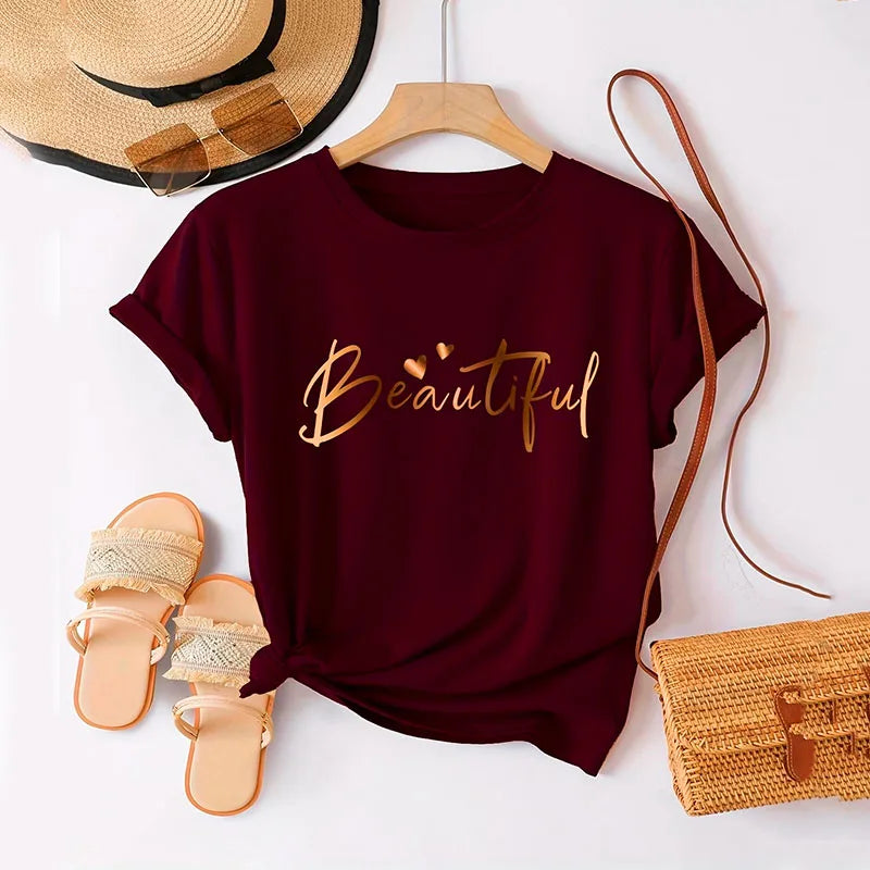 Women's Cotton T-Shirt "Beautiful" – Minimalist Summer Tee